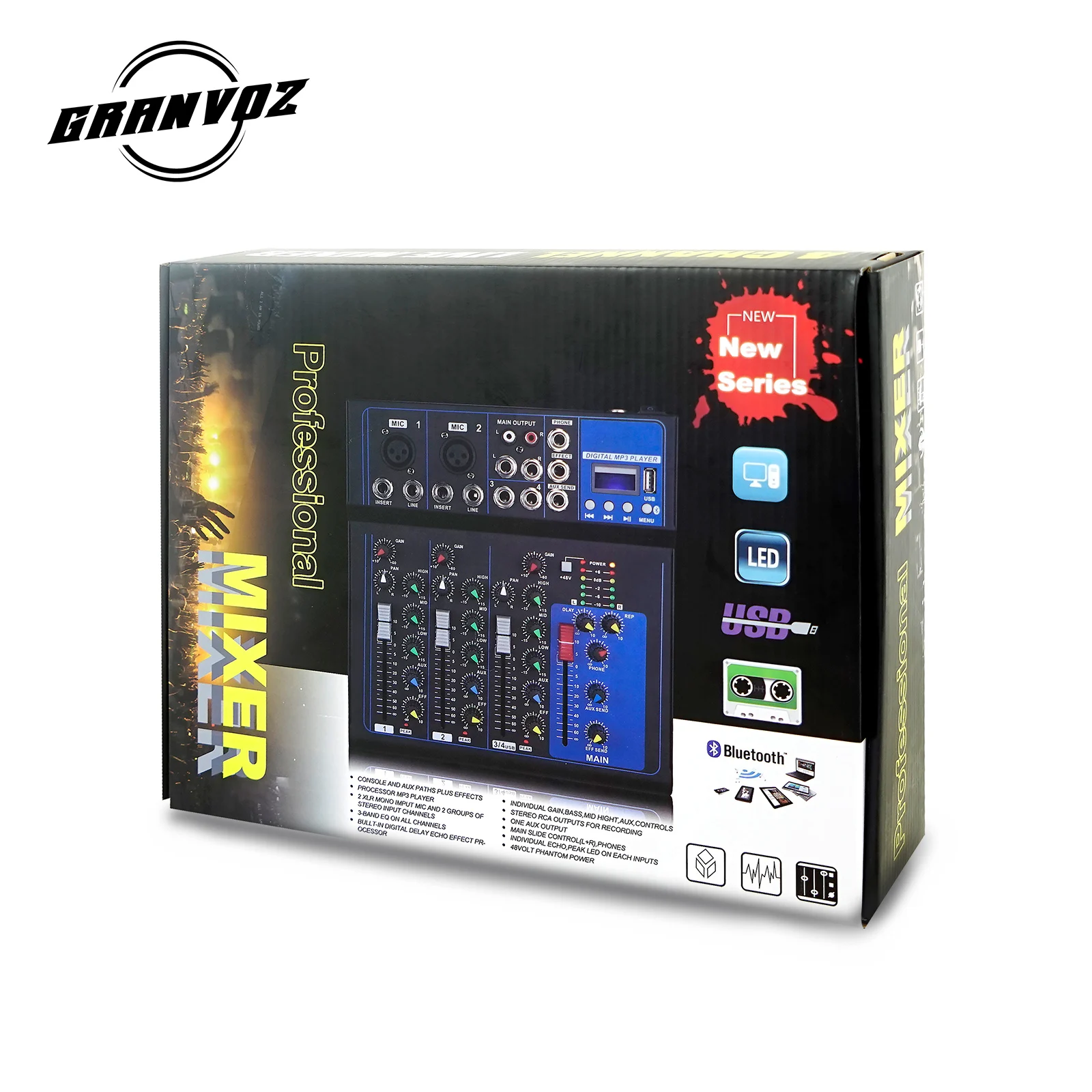 Amplificatore stereo DJ Mixer USB alimentato a 4 canali Mixer audio DJ