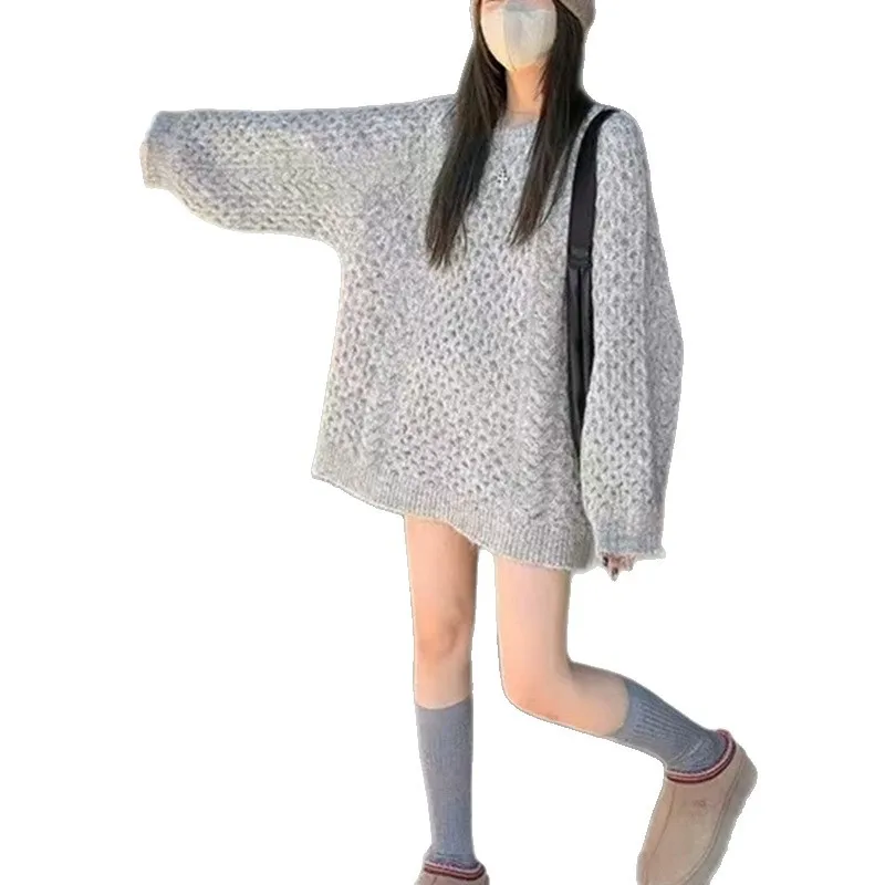 가을 겨울 레트로 헤비 인더스트리 트위스트 스웨터 여성 2025 신상 미디 기장 캐주얼 루즈 풀오버 니트웨어