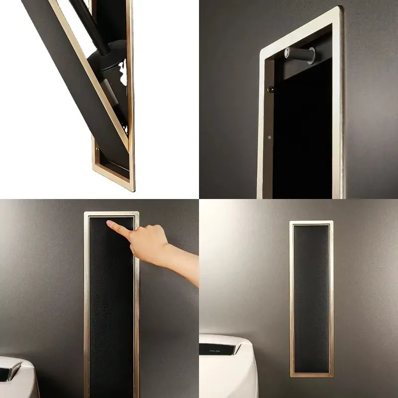 Modern Wall Mounted Toilet Brush Holder Stainless Steel Chrome Finish Embedded Bathroom Storage Rack with Plastic Brush Head