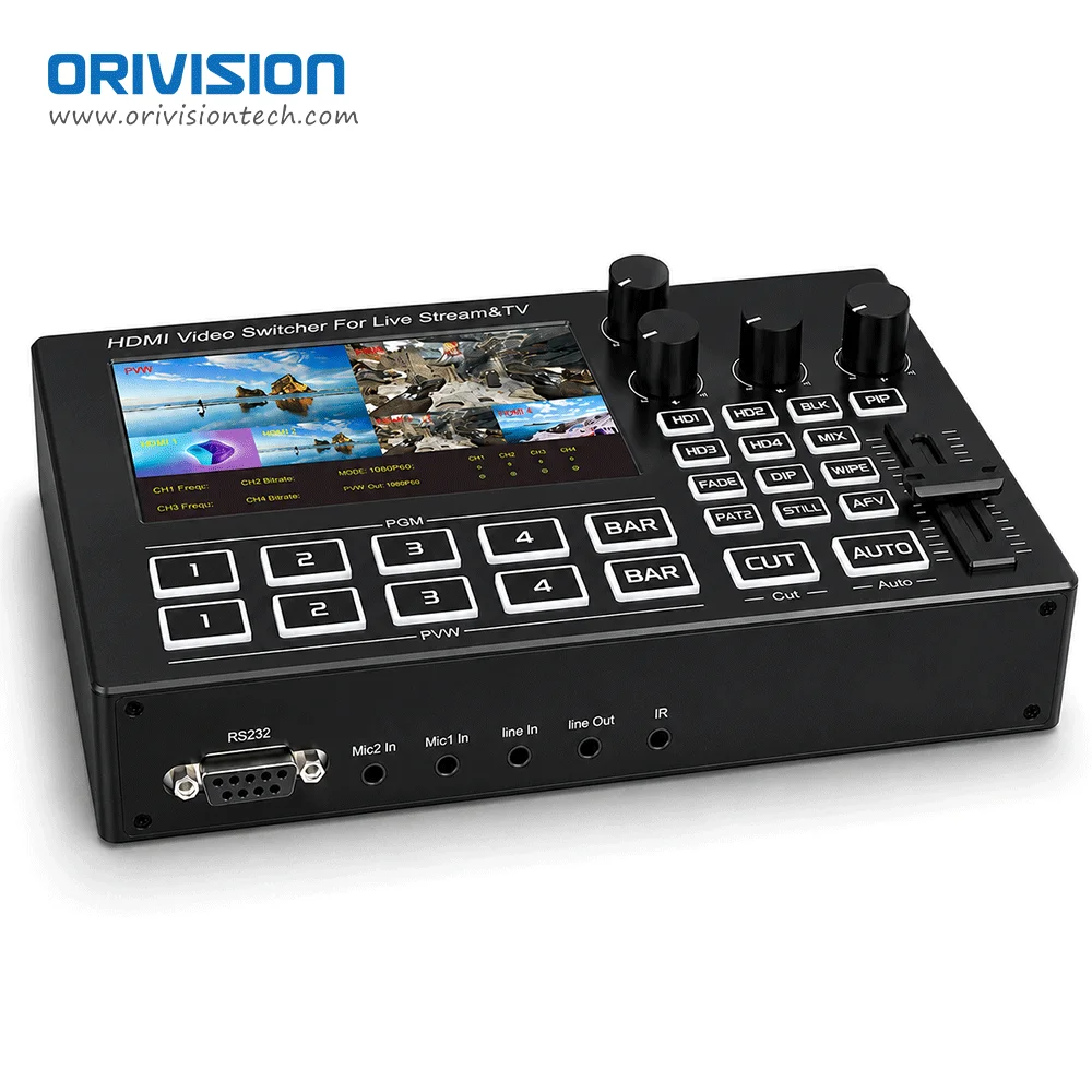 ORIVISION 4 Channel HDMI Video Switcher with 5 Inch LCD Screen 1080P 60Hz USB 3.0 Capture for YouTube Live Streaming