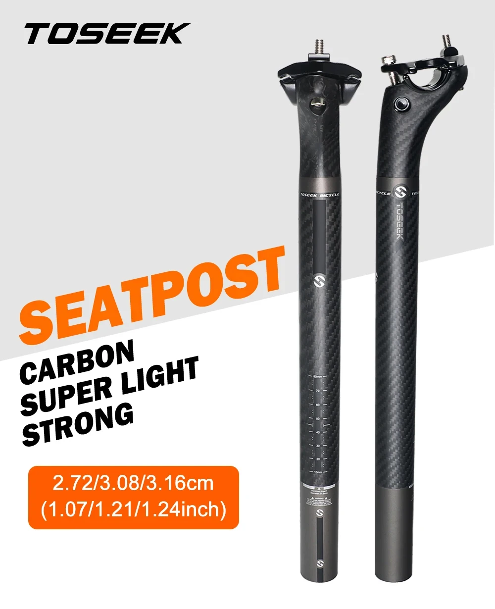TOSEEK Ultraleichte 3K Carbon-Sattelstütze MTB/Rennrad Fahrradsattelstütze mit 20mm Offset 27,2/30,8/31,6*350/400mm Grau Matt – Detail 3