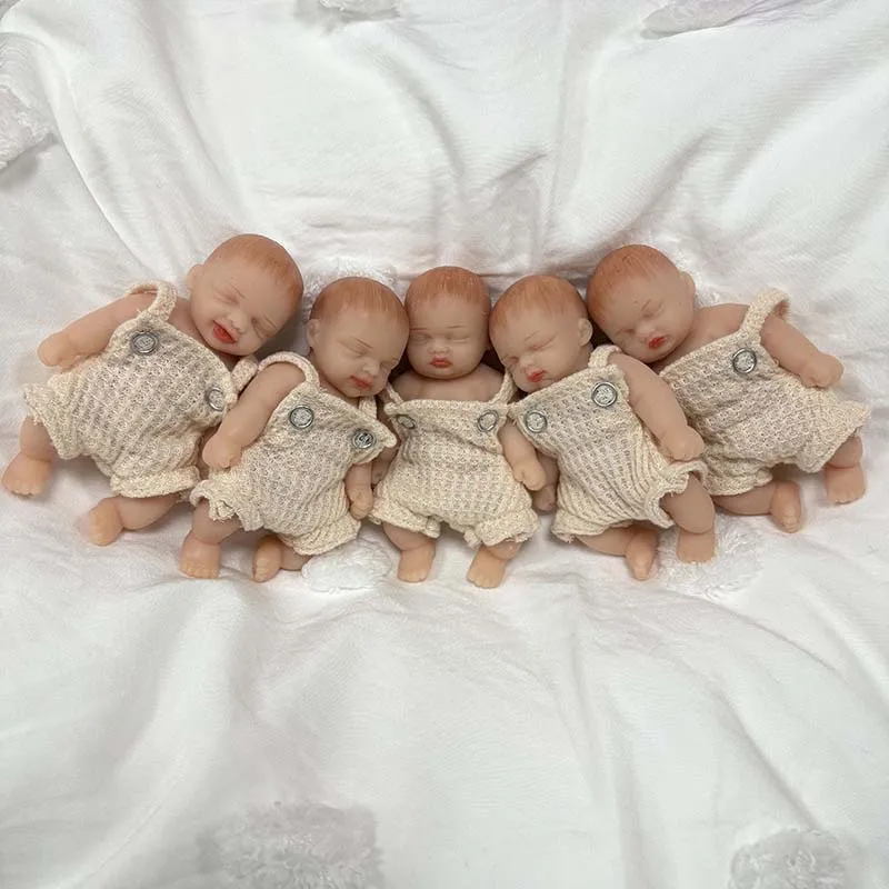 5pcs/set 4inches Handmade High Quantity Realistic Silicone Sleeping Bebe Reborn Doll Full Solid Silicone Kids Toy Gift