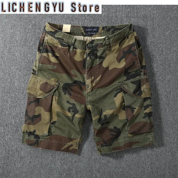Summer American Retro Heavyweight M65 Camouflage Cargo Shorts Men's Pure Cotton Washed Loose Multi-pocket Casual 5-point Pants