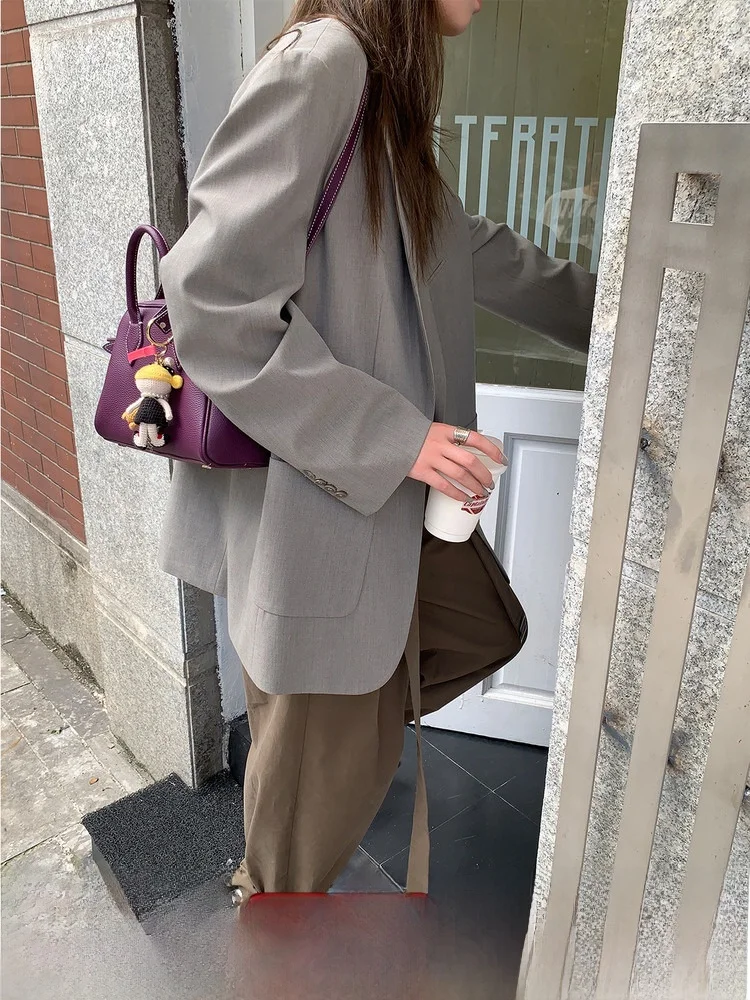 

Официальный повседневный костюм Gakee из сандалового дерева: женский пиджак 2025 года, новинка, свободный крой, премиум-класс, деловой стиль, цвет кофе