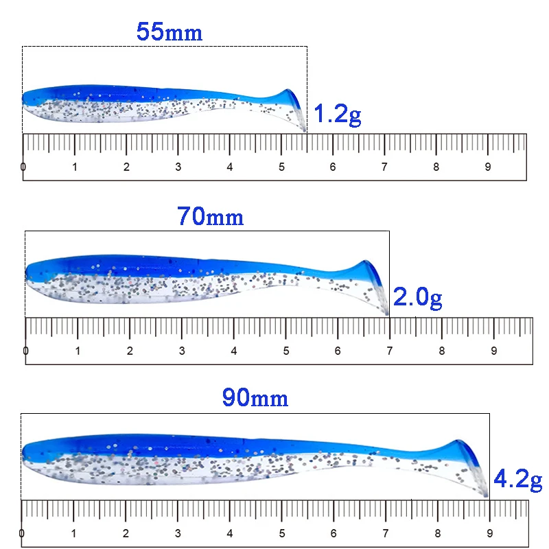 Set of 10 T-tail worm lure, 55mm, 70mm, 90mm, soft silicone simulation bait, artificial jig head, crank hook, spinner