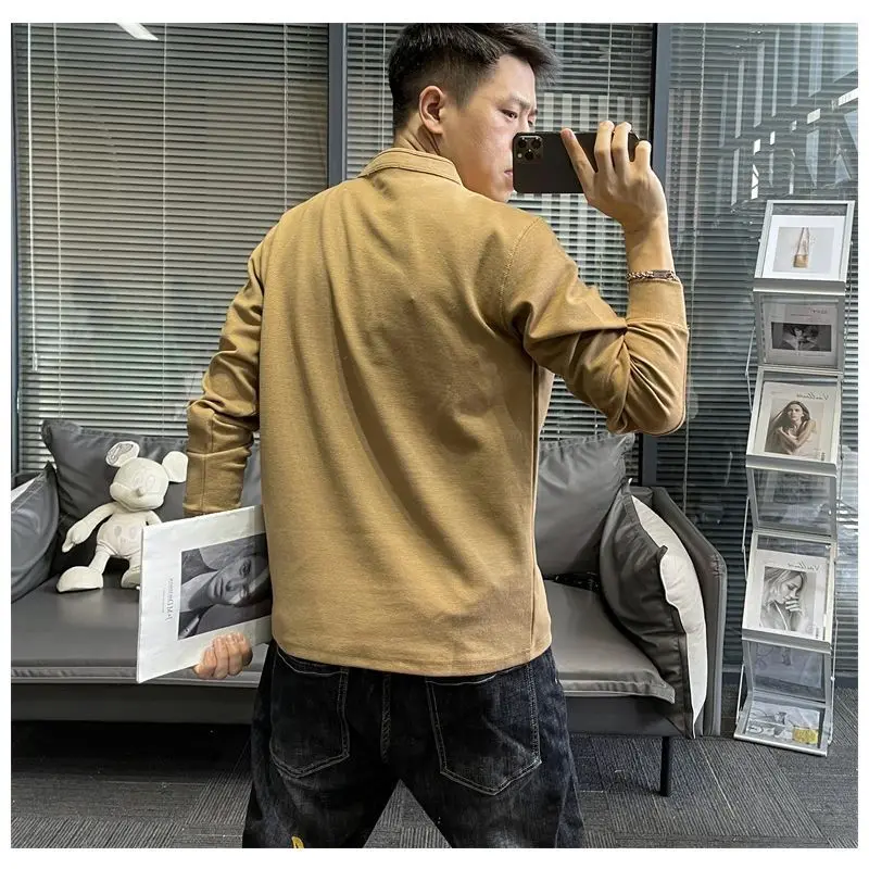 2023 New Spring and Autumn Fashion Simple Embroidery Standing Neck Panel Button Casual Loose Solid Oversize Men's Sweater