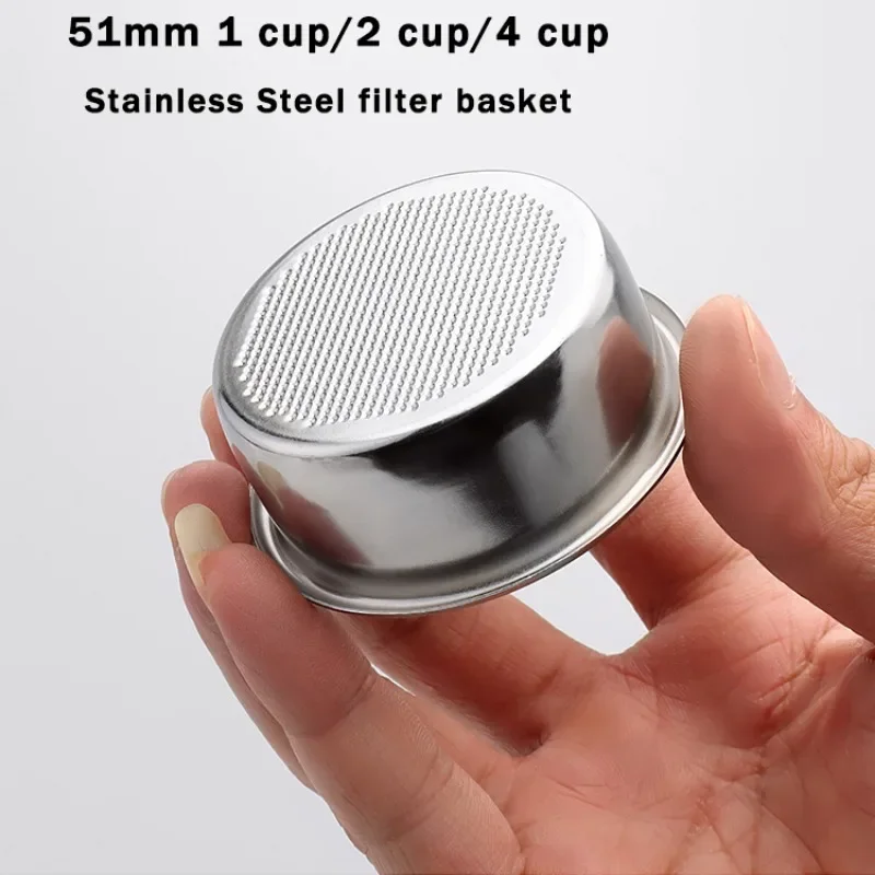 51mm Stainless Steel Coffee Filter Basket 1 Cup/2 Cups/4 Cups Coffee Powder Bowl Single/double Handle Bottomless Powder Bowl - Image 5