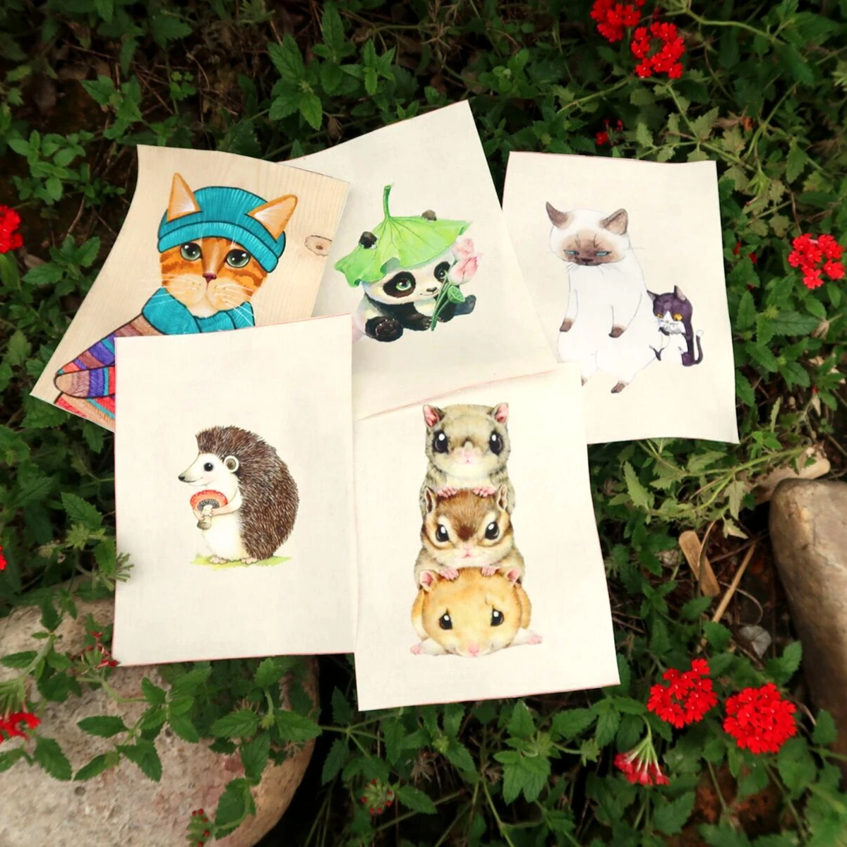 5pcs/lot New 15*20CM Cute panda  Print Hand Dyed Cotton Linen Fabric Sewing DIY Patchwork Hand Embroidery Quilting Bags