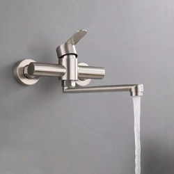 304Stainless Steel Kitchen Faucets Hot And Cold Wall Mounted Tap Mixer Extendable Sink Cranes Gourmet Rotary Single Lever