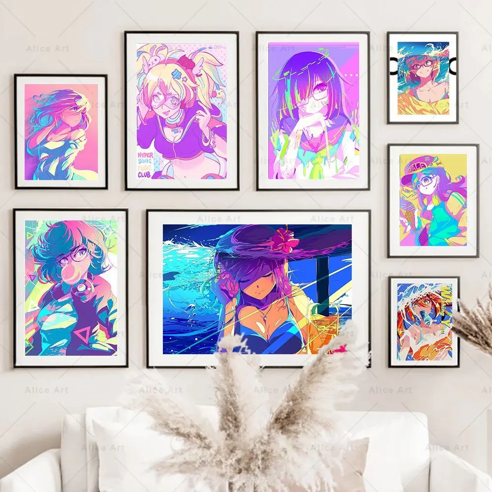 

Anime Girl Popcollor Art Poster Print Cartoon Canvas Painting Wall Art Pictures Kawaii Room Bedroom Home Decoration Teen Gift