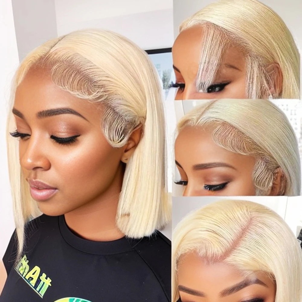 

613 Blonde Short Bob Wig Transparent Lace Front Human Hair Wigs Straight 13X4 Lace Frontal Wig