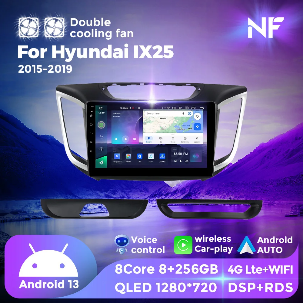 

NF двойной вентилятор охлаждения Android все в одном для Hyundai Creta IX25 2015-2019 автомобильный радиоприемник мультимедийный плеер GPS карта для беспроводного Carplay