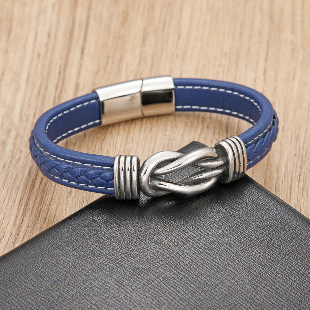 Classic Style New Year Gift 7 Options Stainless Steel Leather Men's Bracelet Multi-color Magnet Buckle DIY Size Custom LOGO