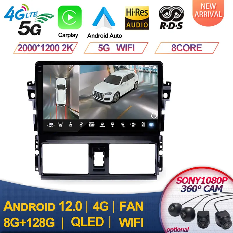 

QLED 10 ''Android 13 DSP автомобильный радиоприемник TOYOTA YARIS VIOS 2014/2015/2016 мультимедийный GPS-навигатор навигационный плеер Авто Стерео 2din WIFI