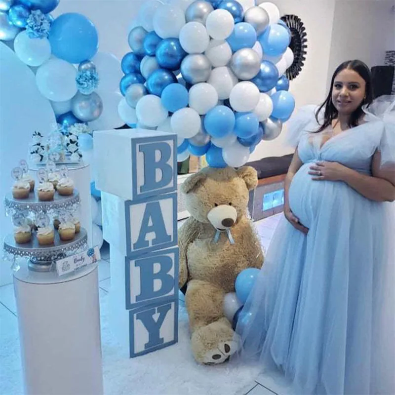 Vestido de encaje para mujer embarazada, ropa de fotografía de manga corta, tul de maternidad, cuello en V, falda dividida, accesorios para sesión