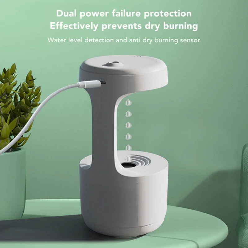 USB Powered Anti Gravity Humidifier Water Drop Quiet Fine Misting Leakage Proof Mist Humidifier White