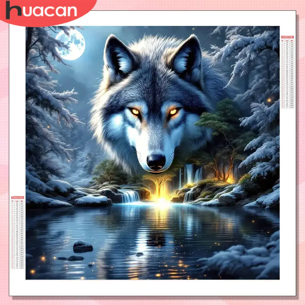 

HUACAN алмазная живопись волк животное полная круглая дрель украшение для дома Алмазная вышивка распродажа озеро стразы