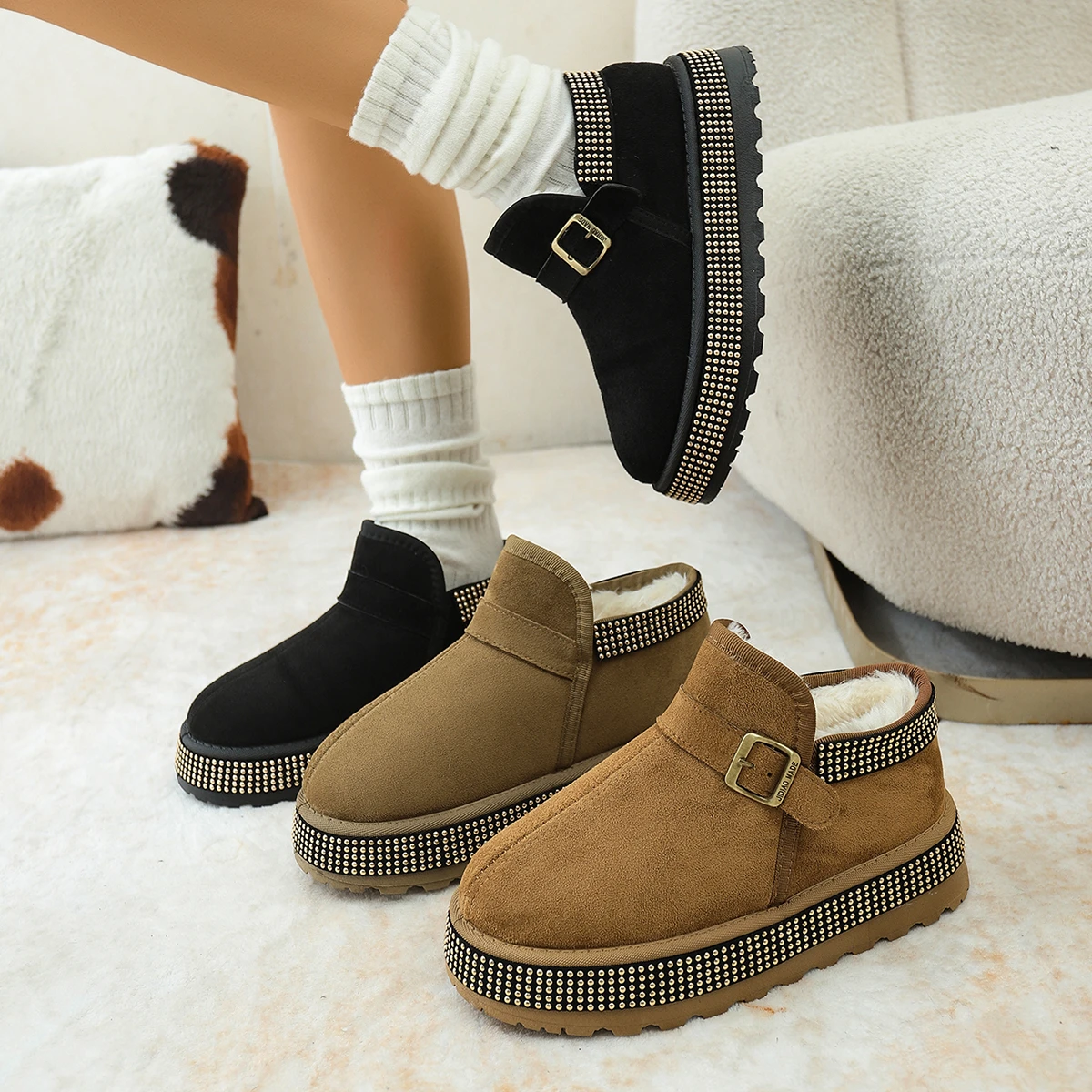 2025 Warm Women Winter Snow Boots Platform Anti-slip Comfortable Ankle Boots Trend Buckle Designer Shoes Women  Zapatos De Mujer
