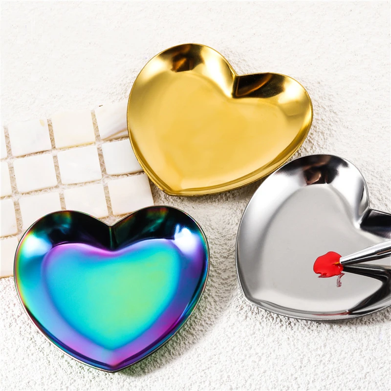 1PC Stainless Steel Manicure Palette Nail Art Painting Gel Palette DIY Heart-shaped Nail Display Board Mixing Color Pallet