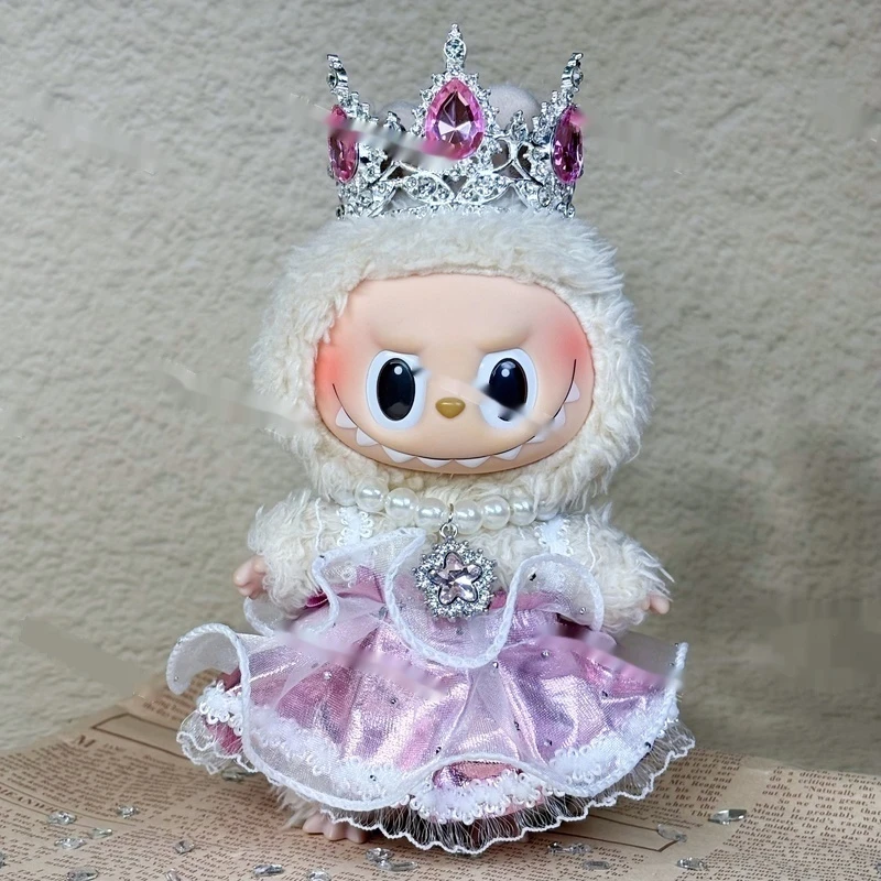 

For Doll Clothes 17cm Labubu Costume Skirt Necklace And Crown Accessories Suitable For Decorating Cute Dolls In V1 V2 V3 Models
