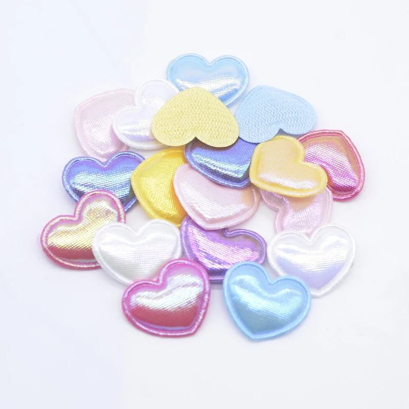 100Pcs 22*18mm Colorful Heart Applique for Handmade Hat Crafts Clothes Sewing Patches DIY Headwear Clips Bow Decor Accessories