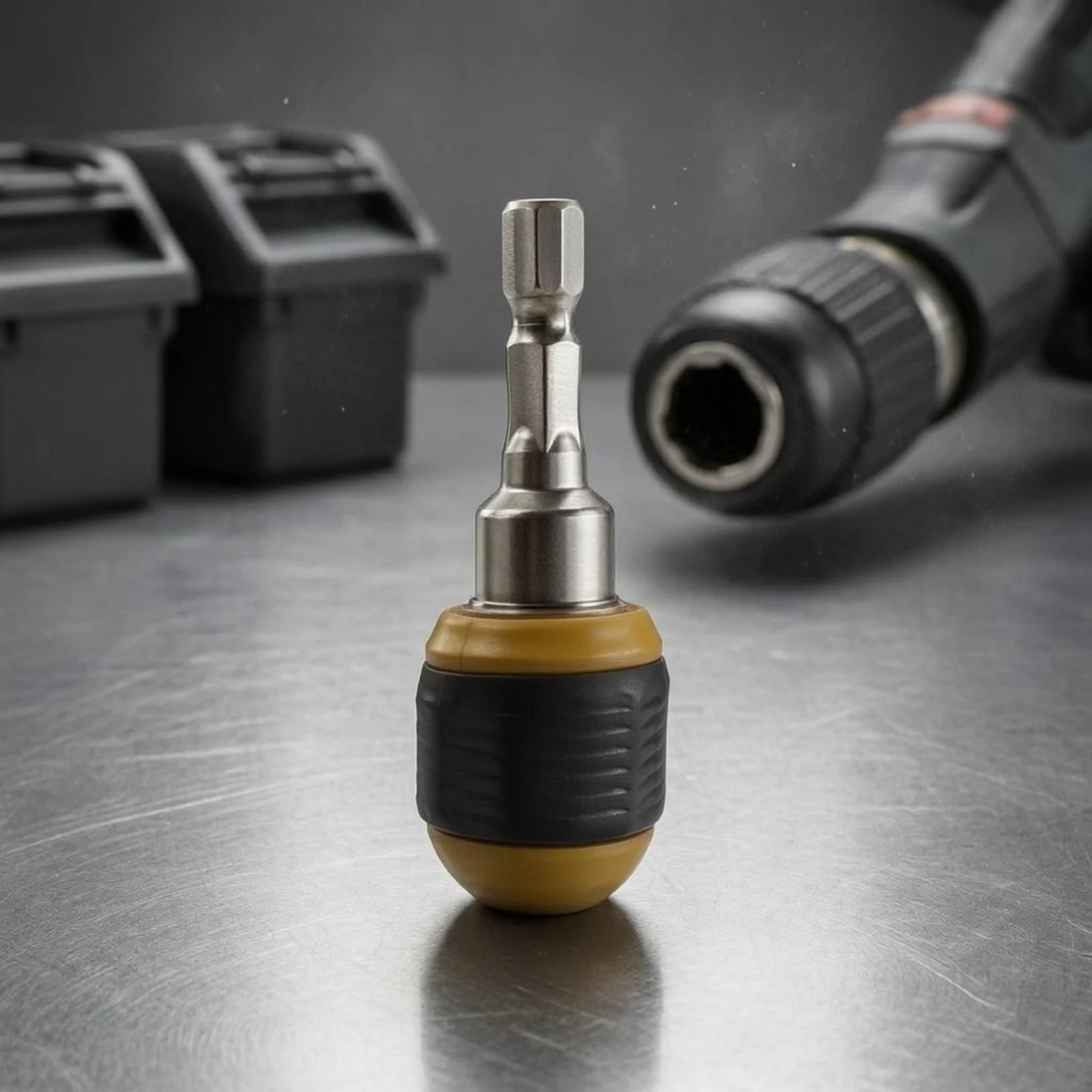 Rapid-Switch Drill Bit Adapter Ridged Grip Hex Shank Adapter Power Tool Accessory Black and Gold