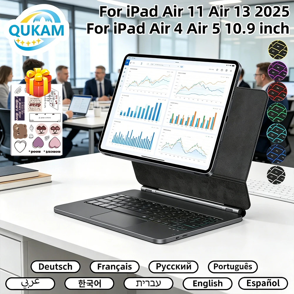 

Новый премиальный чехол-клавиатура 2026 года для iPad 10-го, 11-го поколений, A16, Air 4, 5, 6, Pro 11, 13, M4, 12.9 с беспроводным трекпадом, подсветкой и магнитной фиксацией