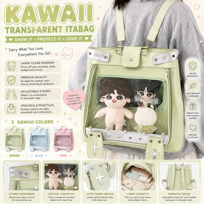 Women Handbag 20cm Holder Ita Bag Backpacks Transparent Badge Display Shoulder Cute Purse For Concert Travel Cosplay Itabag Gift