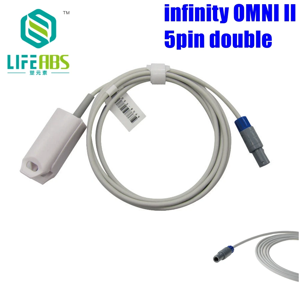 Adult Finger Clip Ear Clip Silicone Long Cable Reusable Oxygen Spo2 Sensor for Infinity Omni Ii,5pin Double Patient Monitor