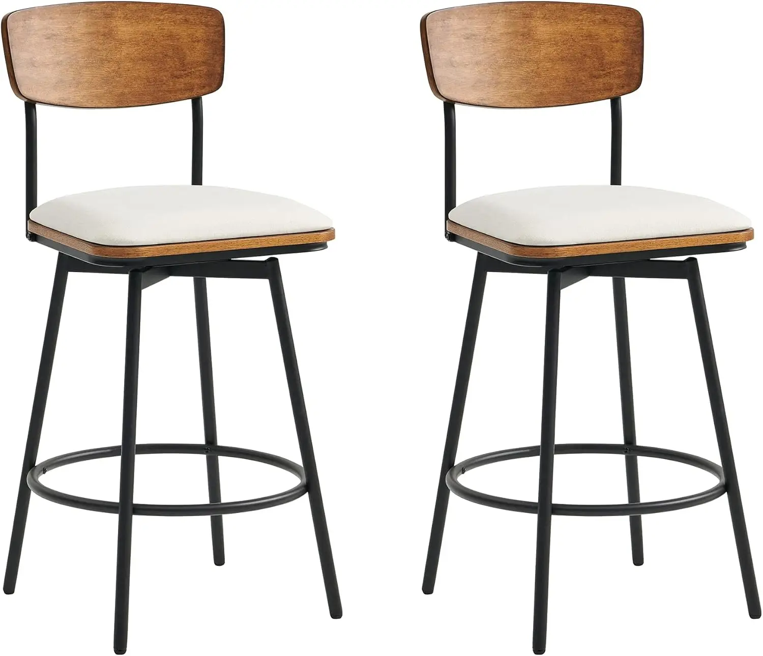 Ensemble de tabourets de bar avec dos, cadre en métal et en bois, crème, morceaux de piste de bar recommandés, tissu solutions.com, siège de 2 po, 27 po