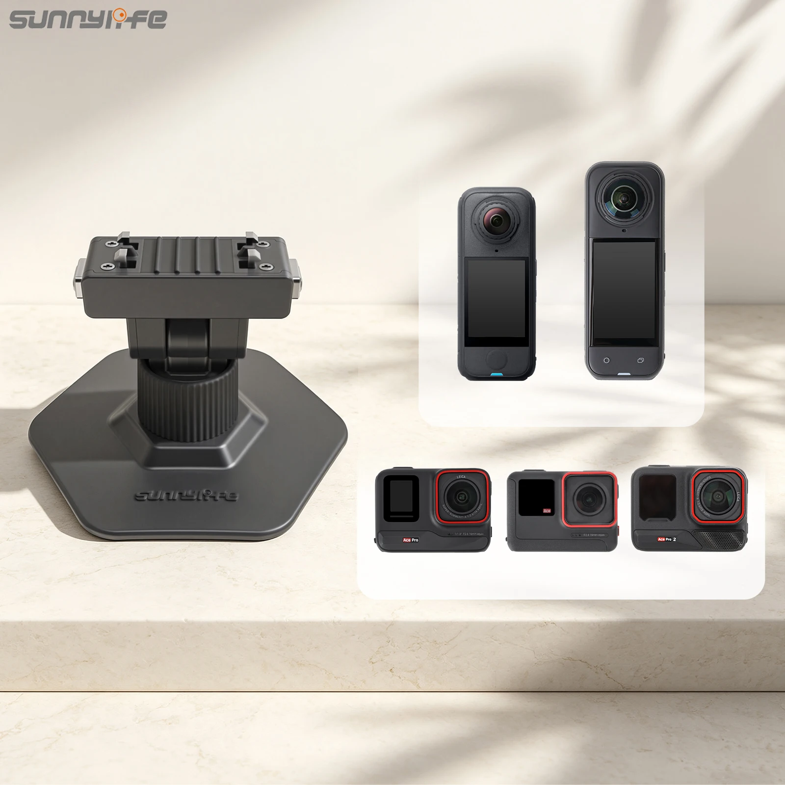 Sunnylife For Insta360 X4Air/X5 Bidirectional Magnetic Flexible Adhesive Base For Ace/AcePro2/1 Quick Detachable Adjustable Base