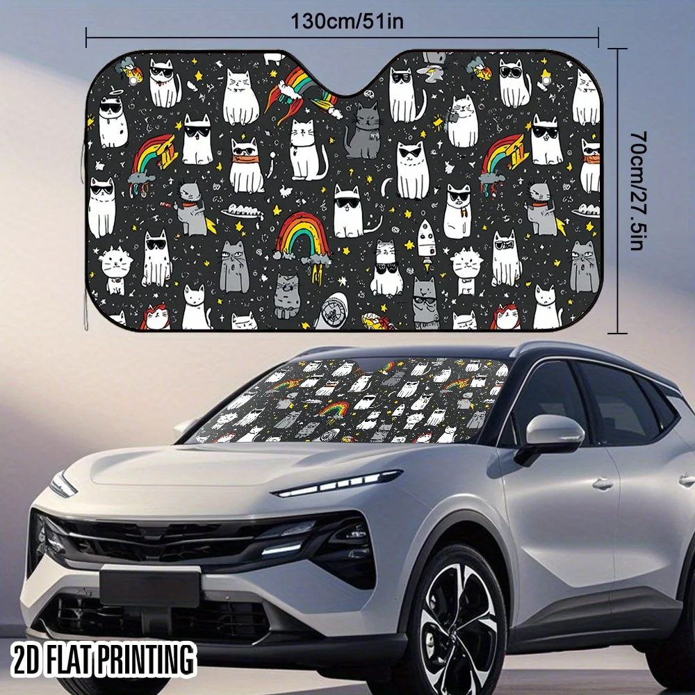 1pc 2D Flat Cool Cats Adventure Design Car Sunshade - Stylish & Efficient, Keeps Your Vehicle Cool, Includes 4 Suction Cups, Fol