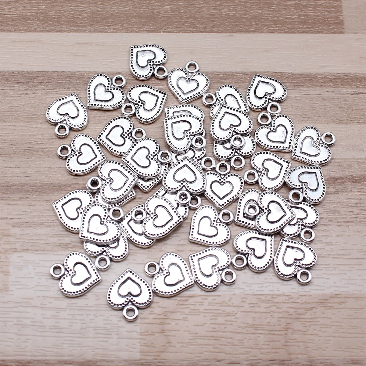 IFOCUS 40pcs/Lot Duplex Pursuit Heart Charms For DIY Jewelry Making Zinc Alloy 13x11mm/0.51x0.43inch