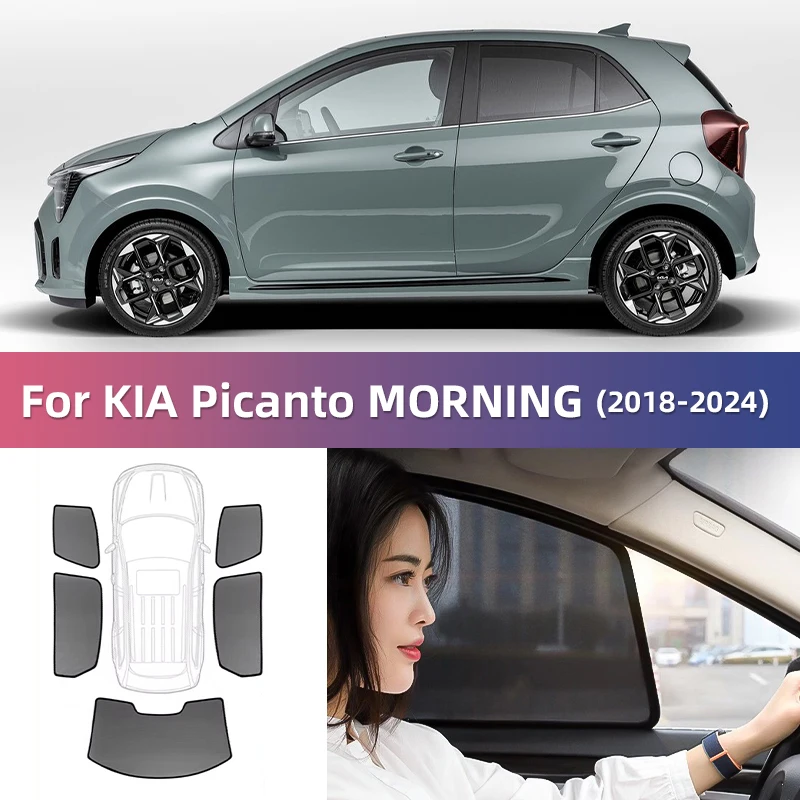 

For KIA Picanto MORNING JA 2018-2024 Magnetic Car Sunshade Visor Front Rear Windshield Frame Curtain Side Window Sun Shade