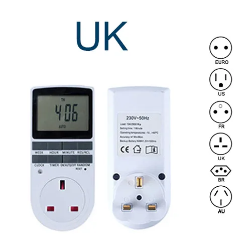 Elektronische digitale tijdschakelaar 24 uur cyclisch EU UK AU US BR FR stekker keuken timer stopcontact programmeerbare timer socket 220V