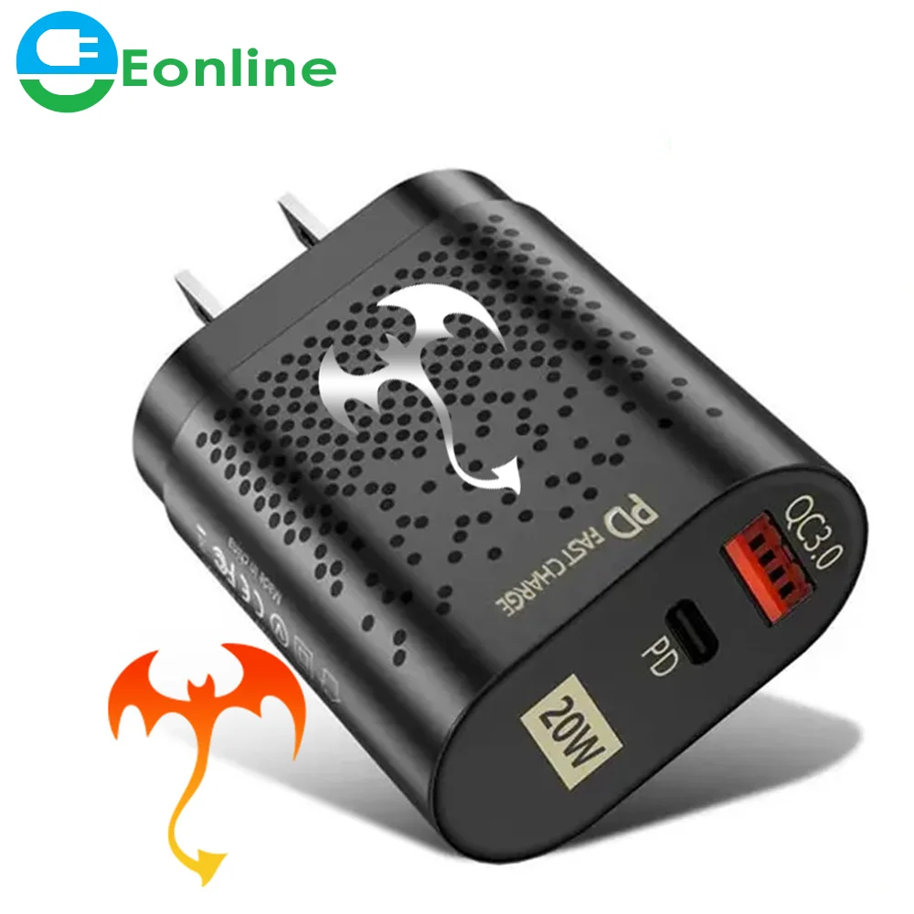 

EONLINE 2D US Plug USB PD 20W Fast 3.0 Mobile Phone Wall Charger For HUAWEI Samsung Xiaomi