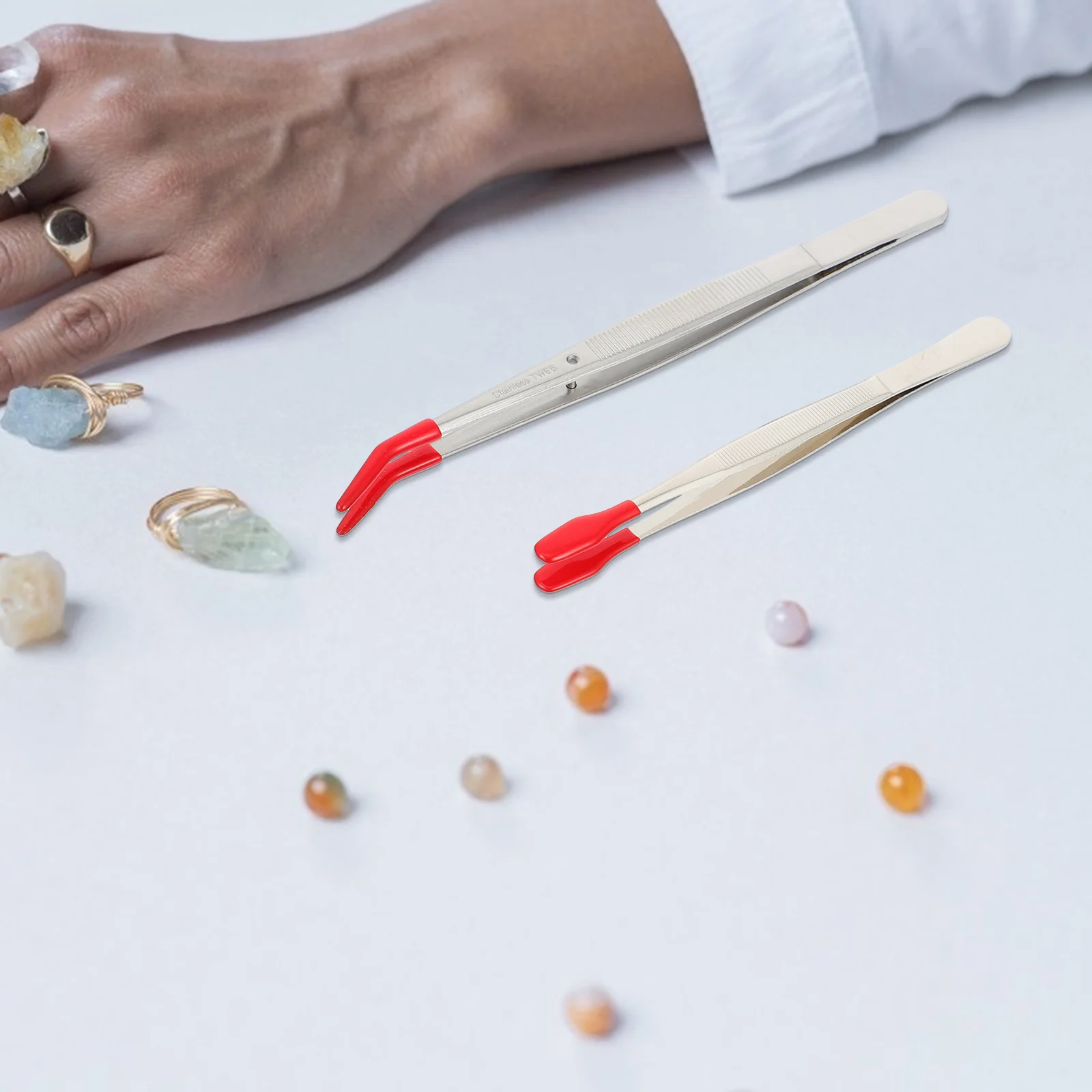 

2Pcs Stainless Steel Tweezers Heavy Duty Rust Resistant for Bead Work Crafting Stamp Collecting Home Office Precise Grip