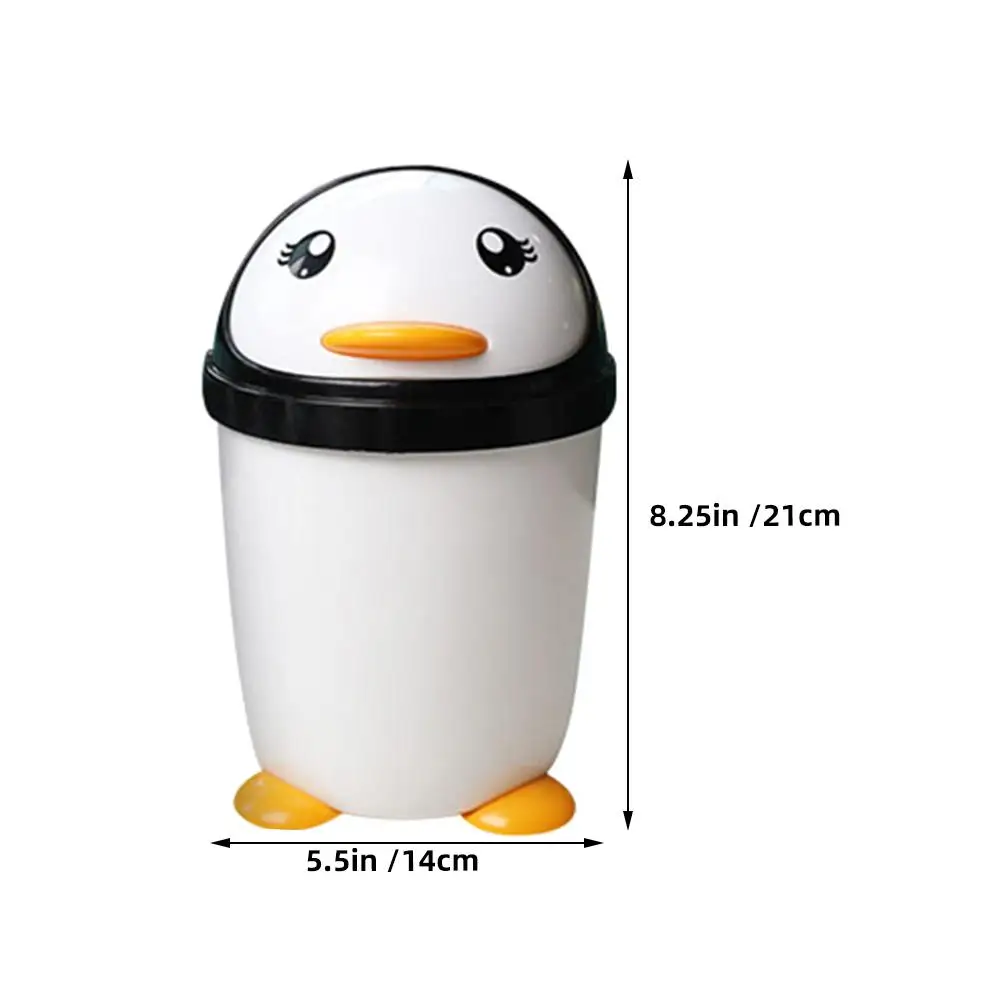 Cute Penguin Swing Lid Trash Can Plastic Wastebasket Bedroom Office Car Kitchen Desktop Organizer Storage for Children Room Use - Image 6