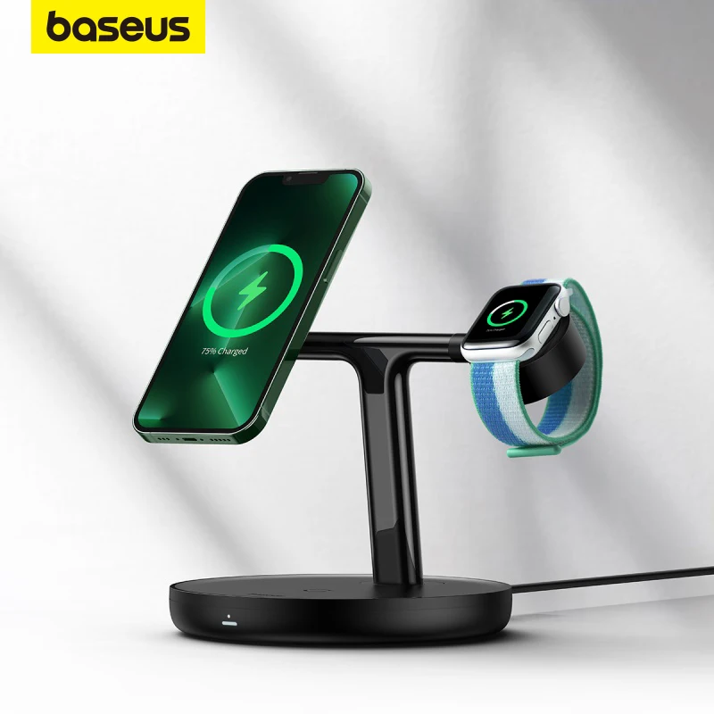 Baseus 20W 3 in 1 Magnetic Wireless Charger Stand For iPhone 15 14 Pro Airpods Apple Watch Phone Fast Charging Station Holder