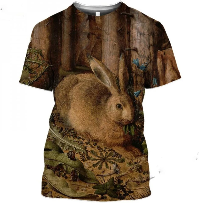 

Summer Hunting Rabbi Graphic Tshirt Oversized 3D Printed Men T Shirt Animal Lovely Rabbit Short Sleeve Crew Neck Camo Men Tops