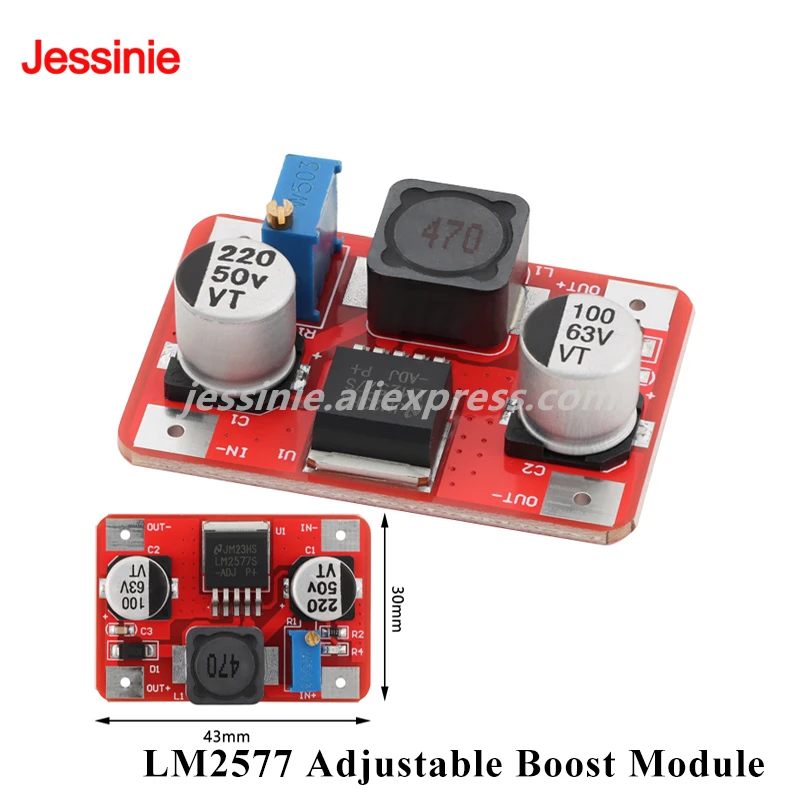 LM2577 High Voltage Boost Board Adjustable High Efficiency DC-DC Boost Module Input 3.5-35V 3A Output 5-56V with Indicator