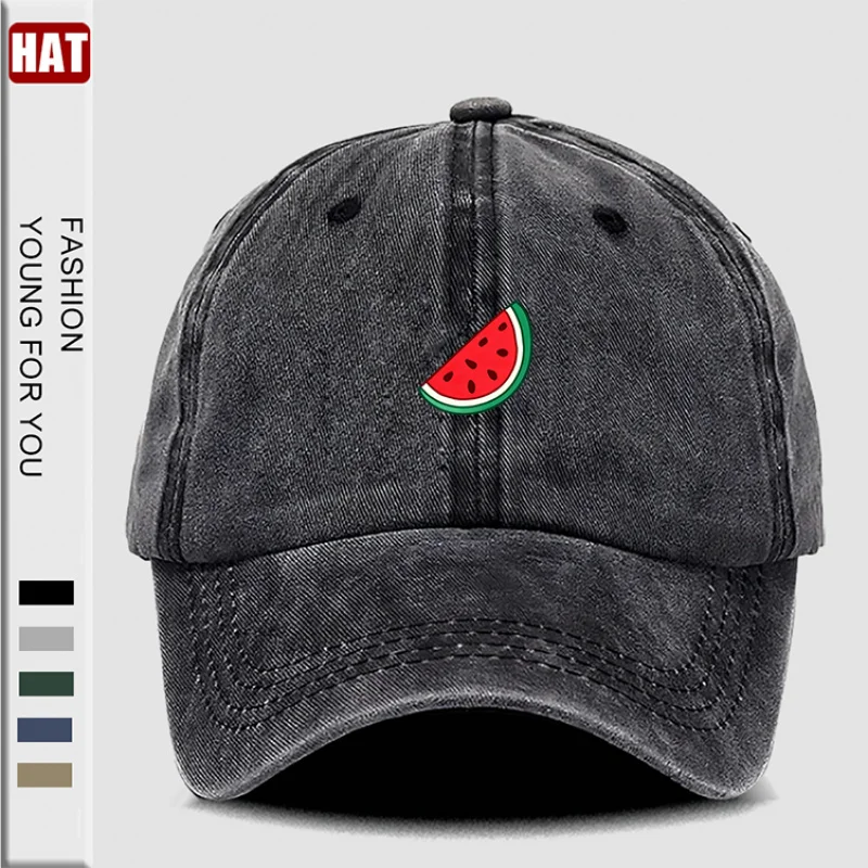 1 Watermelon Print Washed Baseball Cap, Stylish Men's Baseball Cap, Beach Hat for Women, Breathable Baseball Cap, Adjustable Dad Hat, Suitable for Outdoor Activities and Parties, a Hat That Can Be Worn All Year Round