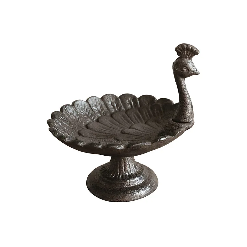 

WW simple retro cast iron handicrafts peacock open screen modeling garden bird feeder ornament home
