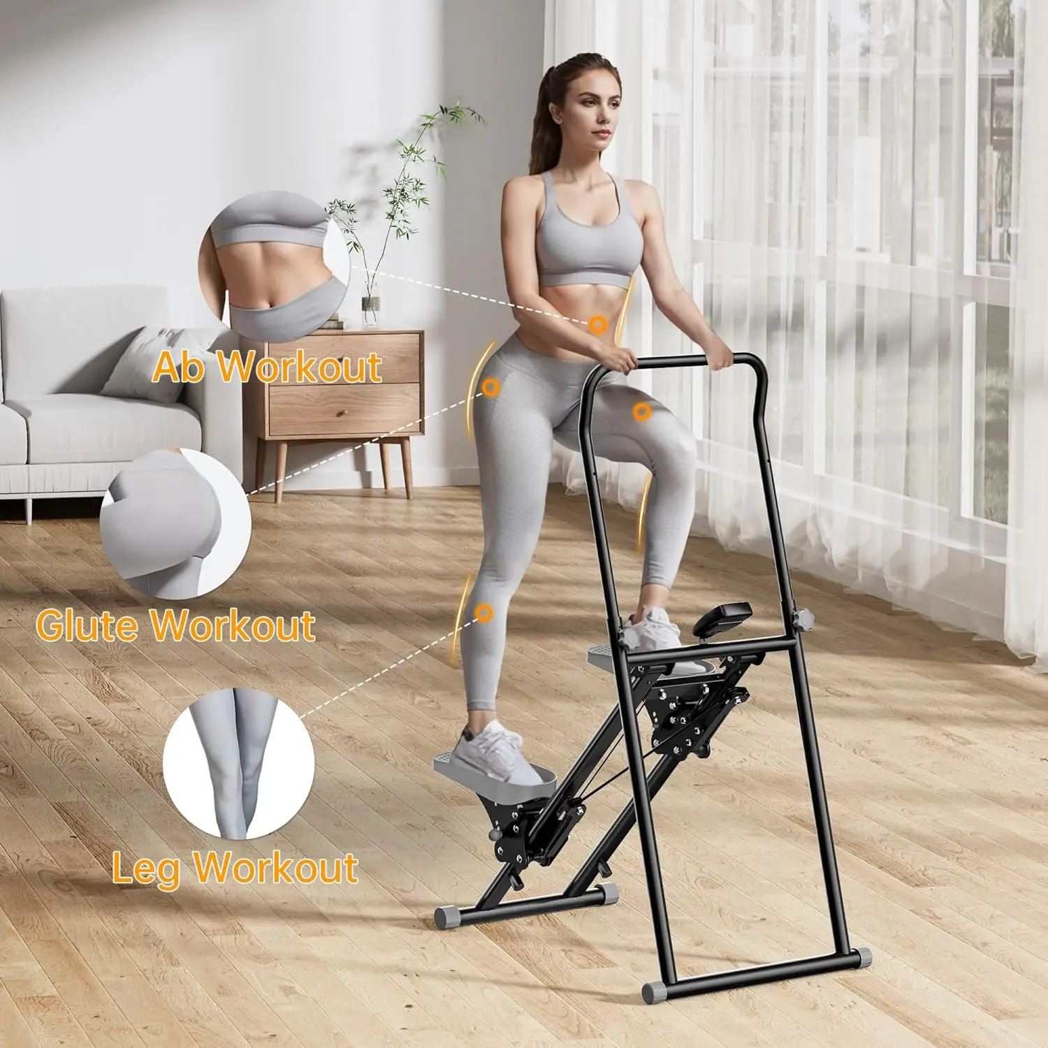 Stair Stepper for Home Gym - Full-Body Vertical Climber with Larger Pedals, Adjustable Handlebar, and Compact Folding Design for