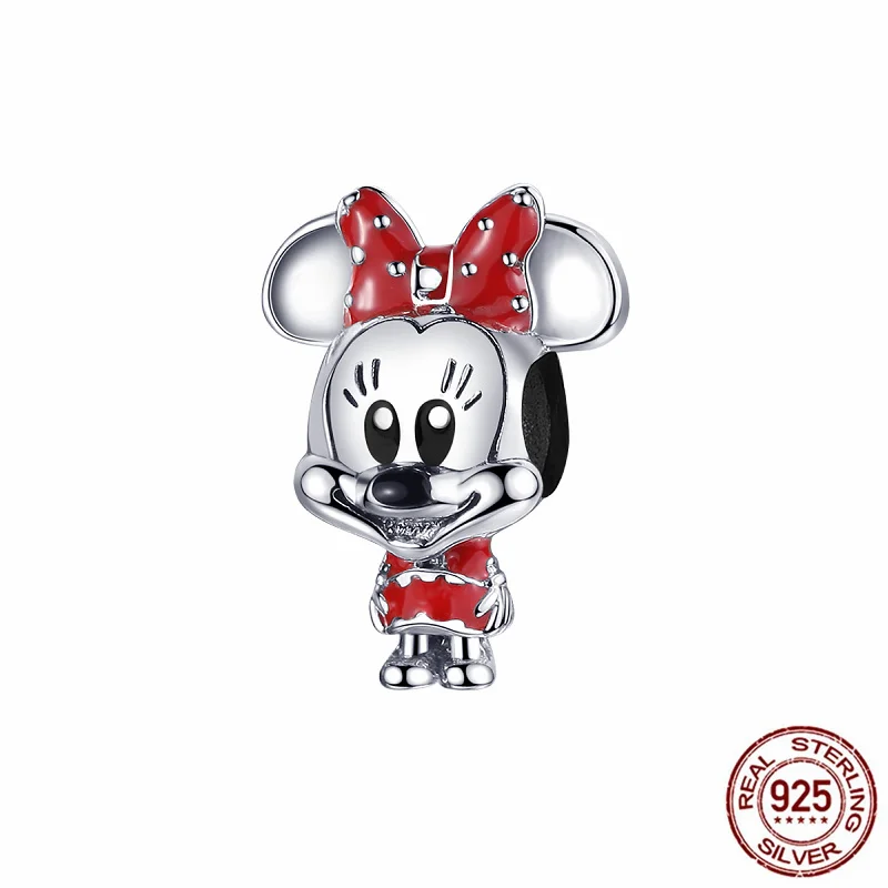 Disney-cuentas de plata de ley 925 para mujer, abalorios de Mickey y Minnie, adecuados para pulseras Pandora, joyería DIY, regalos exquisitos