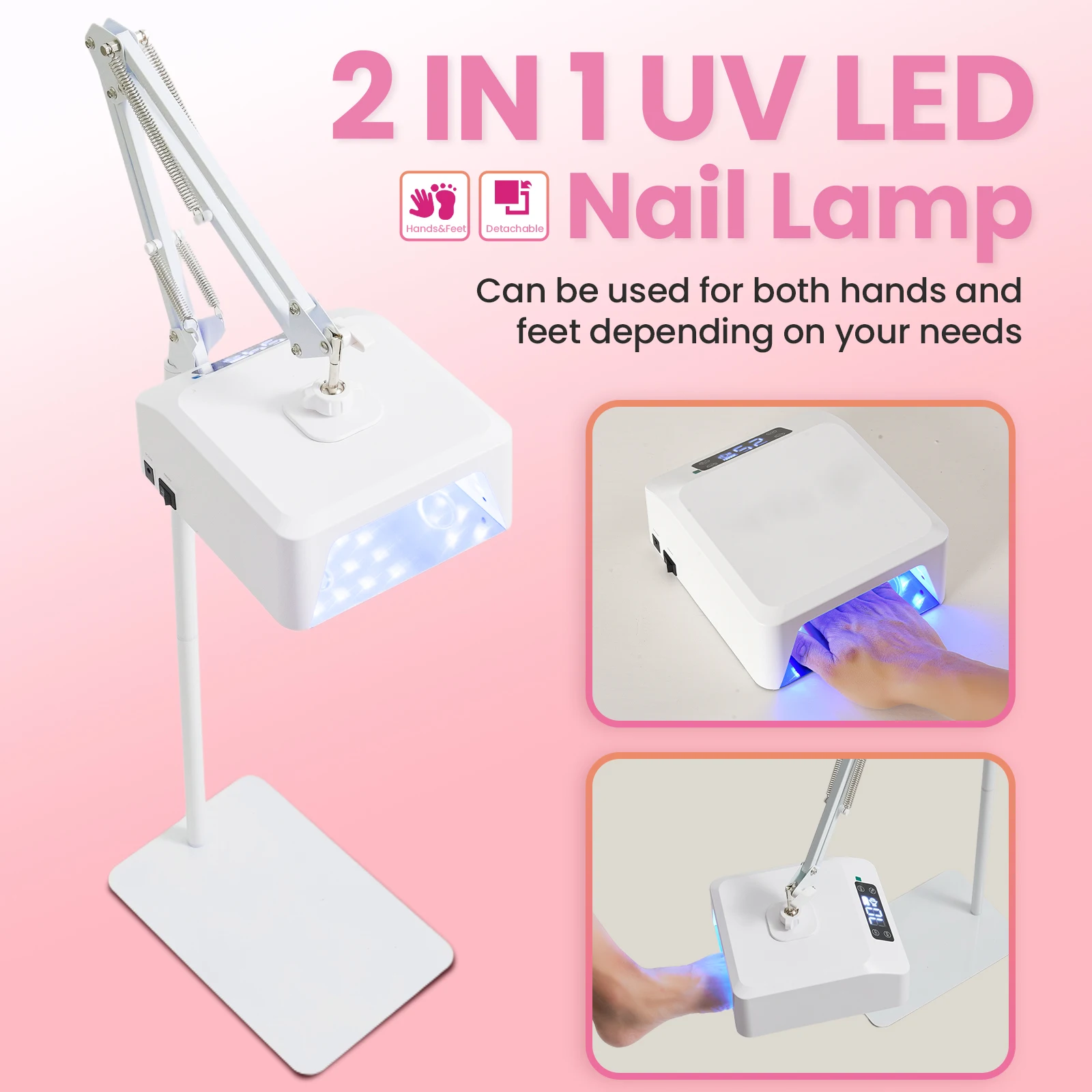 48W New Pro Pedicure UV Lamp LED High-Power Foot UV Curing Light Rechargeable Gel Nail Dryer with Foot Switch for Pedicure Nail
