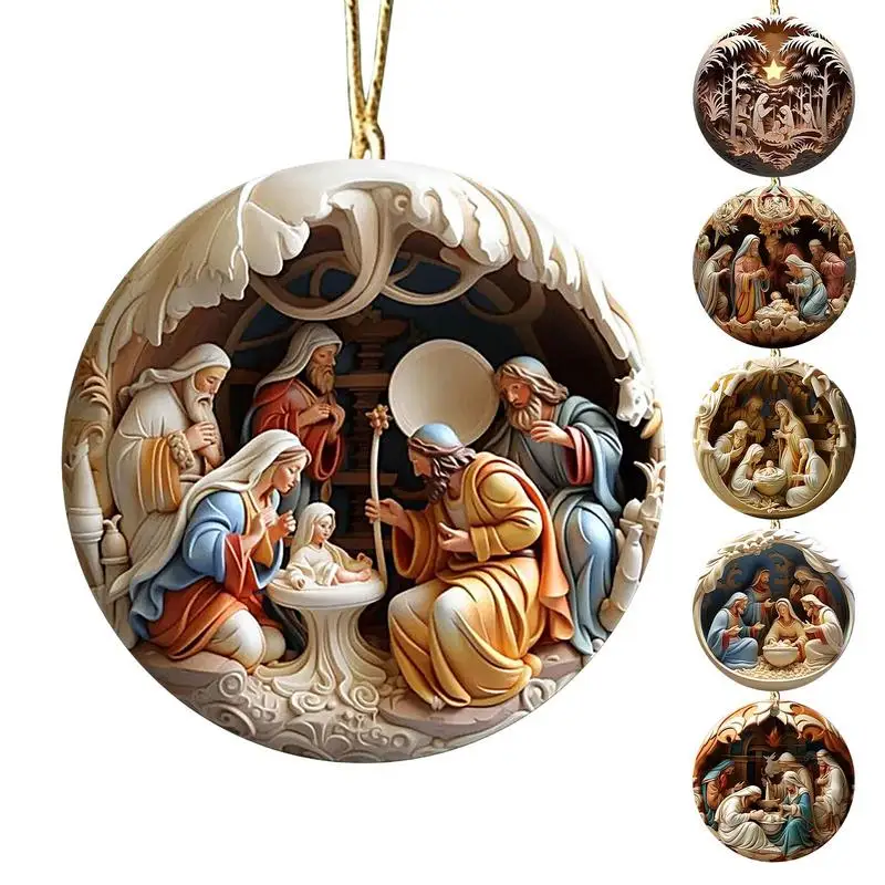 Árvore de Natal pendurado Enfeites, Natividade, Lembranças, Religiosas, Criativos, Cena Família Jesus, Pingente de Árvore