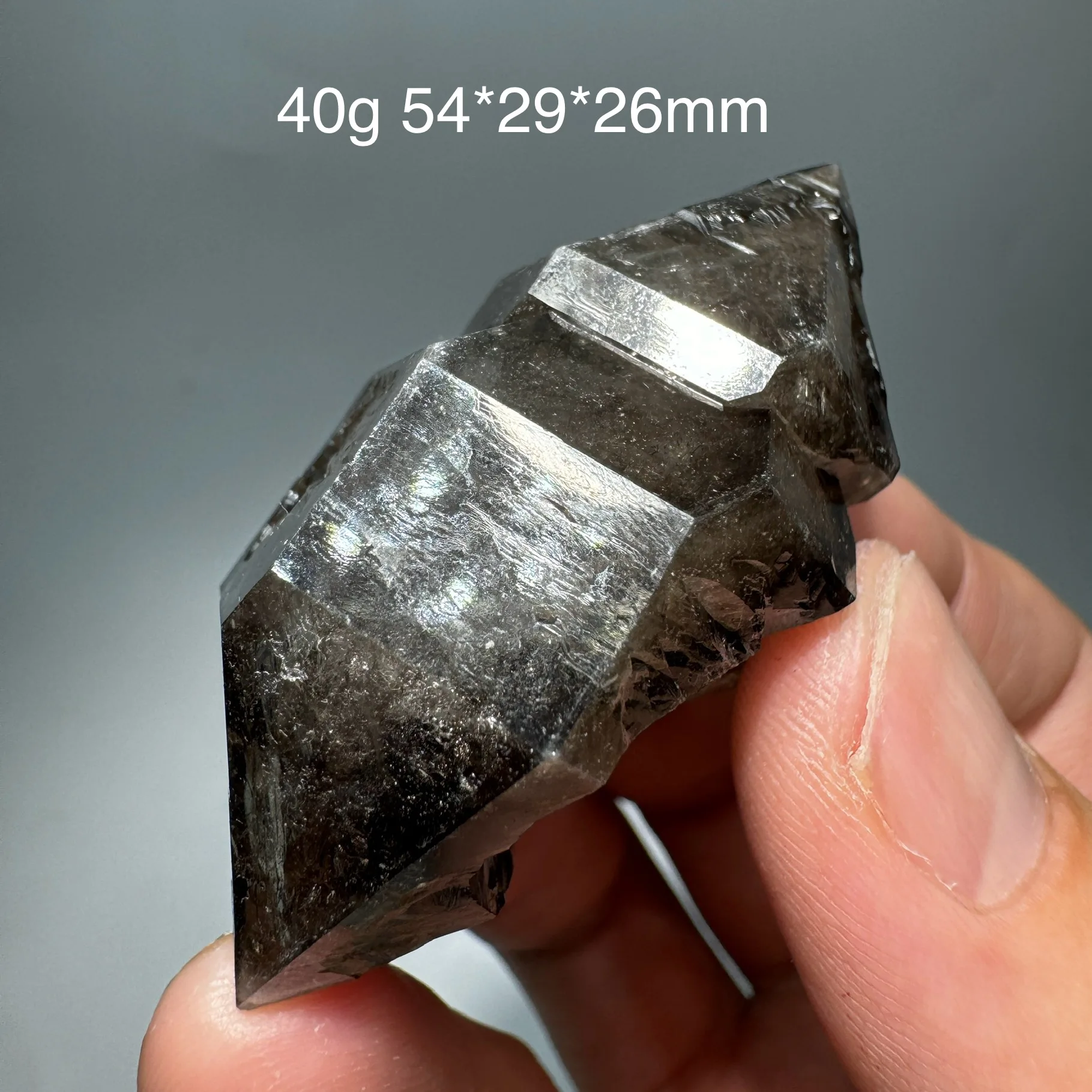 40g Natural Double Pointed Herkimer Diamond Smoky Quartz Black Crystal Mineral Specimen video for details