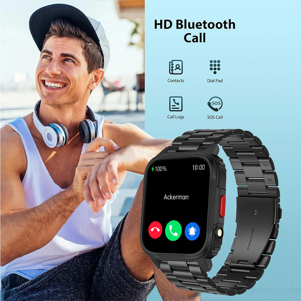 Flashlight Smartwatch 1.95” HD 240*285 Men And Women Heart Rate Step Count Diy Faces Bluetooth Call Multifunction Watch Outdoors