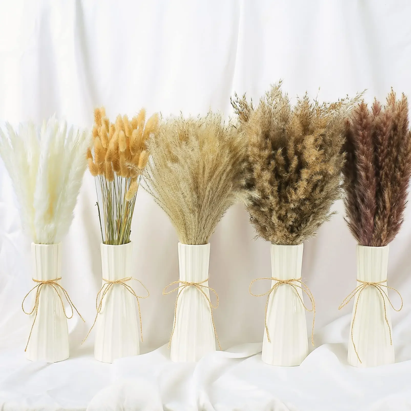 

120PCS Boho Dried Pampas Grass White Pompas Floral Bouquet Fluffy Dry Flower for Wedding Supplies Table Decoration 17 Inch